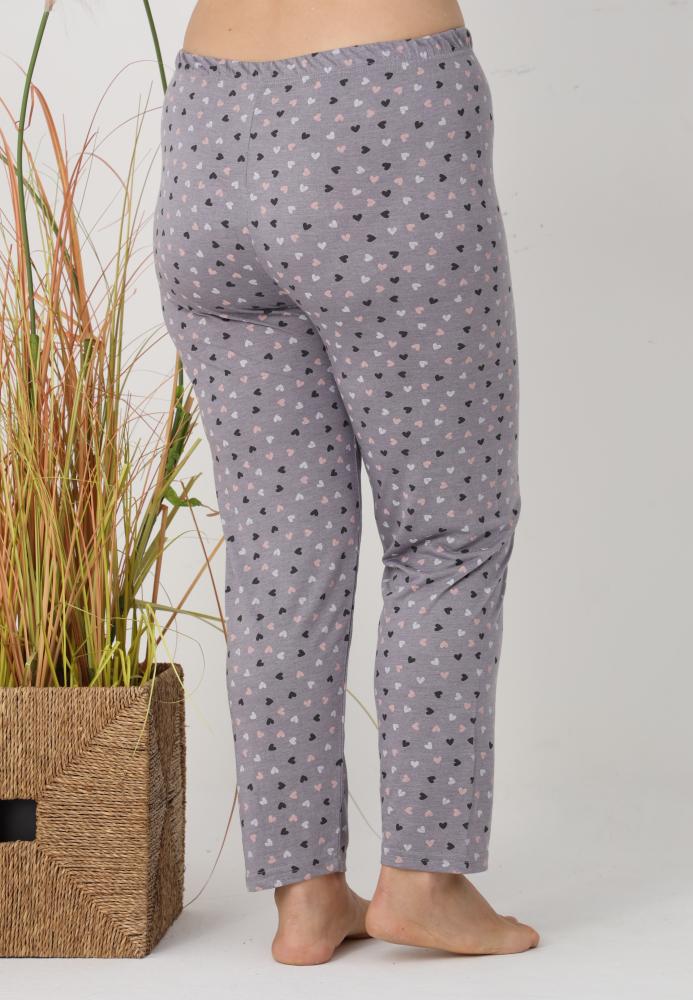 Pantaloni de Pijama Dama Lungi,Big Size,Culoare Gri cu Inimi , Engros